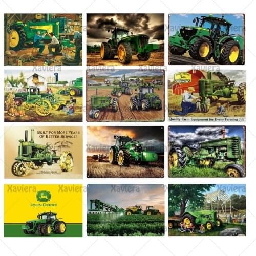 Green Tractor Metal Plaque Farm Tin Sign Retro Wall Poster Vintage Wall Sticker Decoration Bar Garage Farmhouse Iron Painting