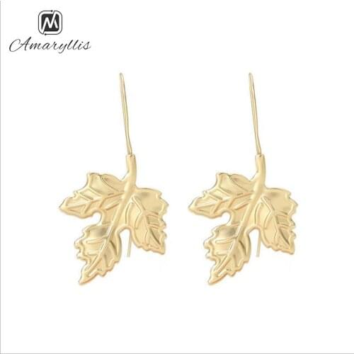 Amaiyllis Chunky Metal Maple Dangle Earrings For Women Long Copper Leaf Drop Earrings Party Pendant Earrings Brincos Pendientes