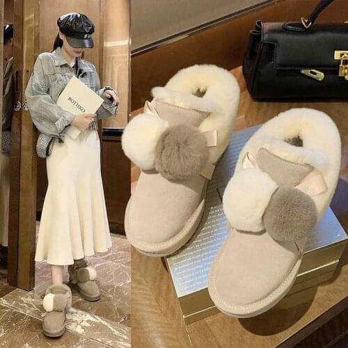 2021 Snow Boots Female Non-slip Winter Shoes Female Flat Bottom Wild Plus Velvet Cotton Shoes