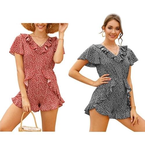 Boho Print Short Jumpsuit Summer Women Fashion High Waist Rompers Beach Holiday Jumpsuit