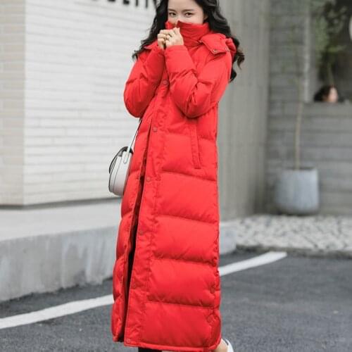 Female X-Long coat Hooded thickening Plus size red black jacket