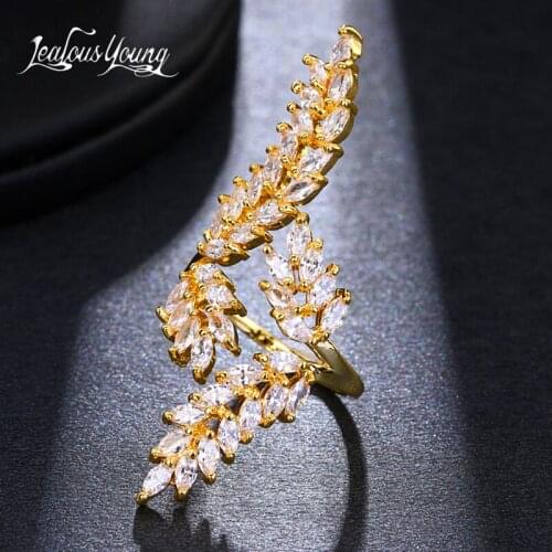 Ethnic Luxury Wing Shape Party Engagement Rings for Women Inlay Zirconia Adjustable Ring Gold Color Crystal Bague Gift Jewelry