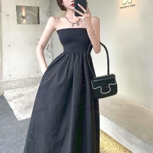 Hepburn Black Midi Korean Vintage Dress Women French Elegant Off Shoulder Corset Dresses Chic Sexy Party Dresses Womens Evening