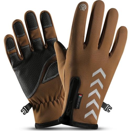Winter Men Gloves Night Reflective Strip Touch Screen Waterproof Anti-slip Gloves For Cycling Skiing Windproof Fluff Warm Gloves
