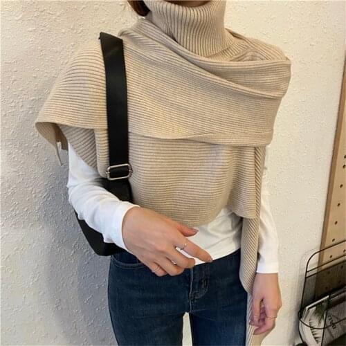 Winter Turtleneck Sweater Knitted Irregular Cloak Shawl Korean Fashion Batwing Sleeve Casual Sweaters Pullover Capes Pull Femme