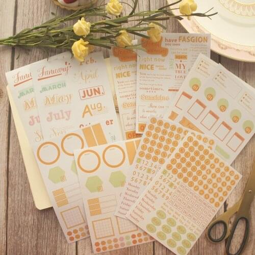 10 Sheets DIY 5 Style orange green Mouth Number Day Theme Sticker As Creative Craft Paper Scrapbooking DIY Gift Decoration Use