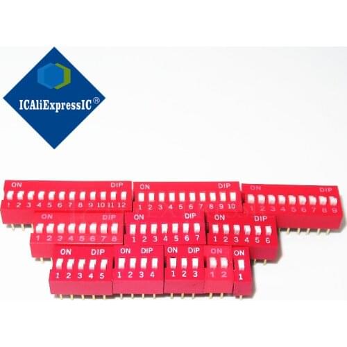 10PCS Slide Type Switch Module 1 2 3 4 5 6 7 8 9 10 12 Bit 2.54mm Position Way DIP Red Pitch Toggle Switch Red Snap Switch