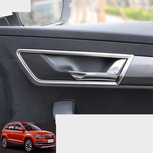 2017 for Skoda Karoq Car Door Inner Handle Frame Trims Interior Accessories Chrome Stainless Steel 2016 2017 2018 2019 2020 4PCS