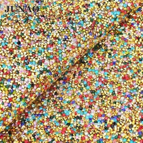 24*40cm Random Mix Color Gold Adhesive Crystal Mesh Fabric Rhinestones Trim Ribbon Resin Strass Applique for DIY Handicrafts