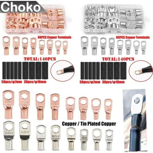 60X Copper Ring Lug Connector SC6-25 + 80X Heat Shrink Tubes 7mm 10mm Black Polyolefin Kit