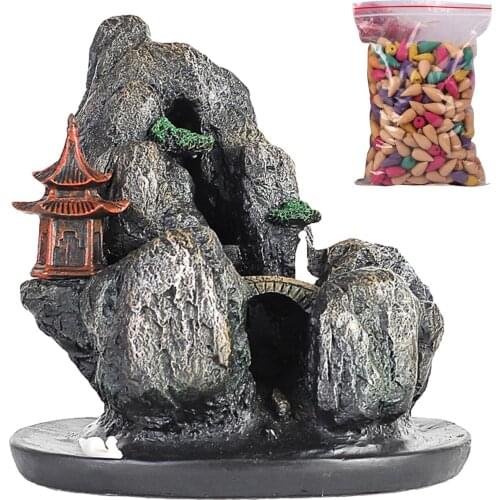 Handmade Backflow Incense Burner Waterfall Incense Resin Holder Home Decoration WIth 50Pcs Backflow Incense Cone For Yoga