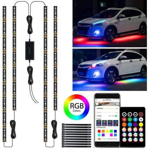 Car RGB LED Strip Underglow Light Flexible Strip LED Lights Kit APP Remote Control Car LED Neon Light Decorative Atmosphere Lamp