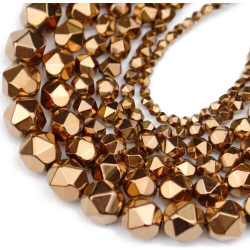 Natural Stone Copper Faceted Round Hematite Beads 3/4/6/8/10mm Spacers Loose Beads For Jewelry Making Diy Bracelets Accessories