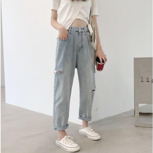 Vintage Ripped Holes Women Jeans High Waist Harem Jeans Pants Female 2021 Spring Summer Loose Denim Trousers Femme RV613