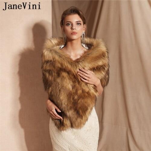 JaneVini 2019 Elegant Bridal Bolero Faux Fur Wraps and Shawls Winter Warm Women Wedding Cape Cloak for Evening Party Accessories
