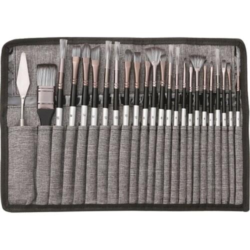 24 Pcs/Set Nylon Hair Wooden Handle Watercolor Paint Brush Artist Pen Scrubbing Scraper Acrylic Painting Art Paint Brushes