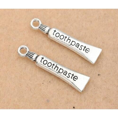 KJjewel Antique Silver Plated Toothpaste Charm Pendant fit Bracelet Necklace Jewelry DIY Making Accessories 28x5mm 10pcs/lot