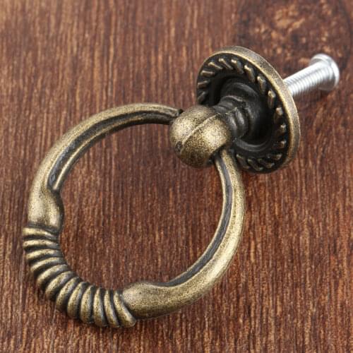 Ring Knob Round Handle Vintage Antique Bronze Pull 47*37mm Single Hole Drawer Cabinet Cupboard Decor Furniture Hardware w/screw