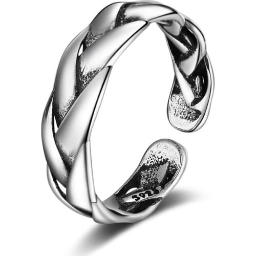 Utimtree Simple 925 sterling silver Adjustable Weave Finger Rings for Women Girl Party Jewelry Vintage Open Twist Ring Lady