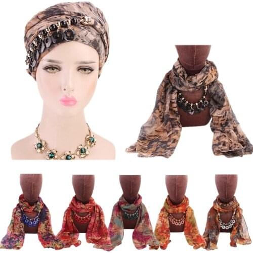 Light Breathable Ladies Fashion Colorful Wrapped Headscarf Necklace Long Scarf Ethnic Style Womens Headdress Hijab Scarf Turban