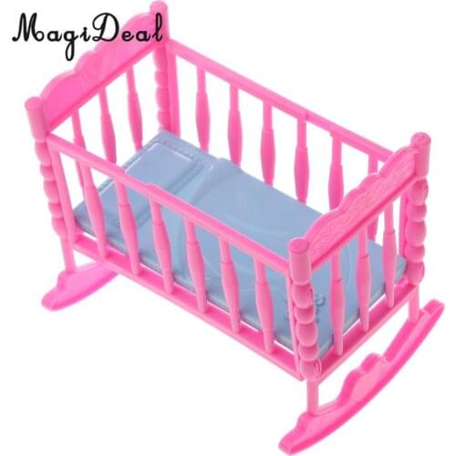 MagiDeal Lovely 1Pc Pink Baby Rocking Bed Bedroom Furniture Home Acce for dolls Doll House Dec Children Pretend Game Toy