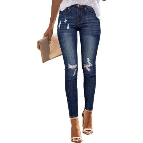 Fashion Slim Women Hole Denim Jeans Cropped pants Sexy Long Pocket Printing Summer Casual Pencil Pants