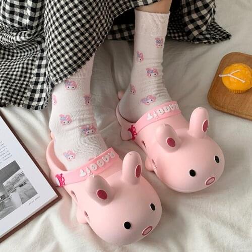 Cartoon rabbit slippers Women Beach Slippers Female Summer Shoes Fashion womens shoes garden shoes outdoor Non-slip pink white