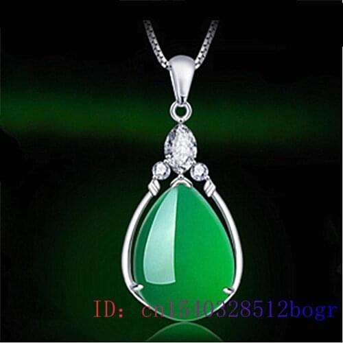 Jade Water droplet Pendant Charm Fashion Gifts Women Chinese Amulet Hetian Jewelry Necklace Natural Chalcedony 925 Silver