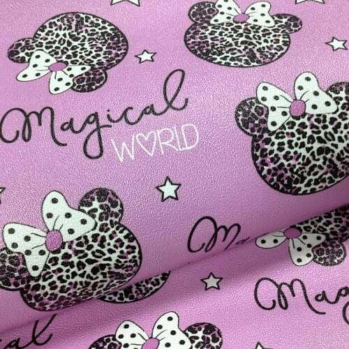20*33CM Newest Cute Mouse Cartoon Prints Colorful Heart Printed Faux Leather Rolls Fabric For Handmade Sewing Accessories