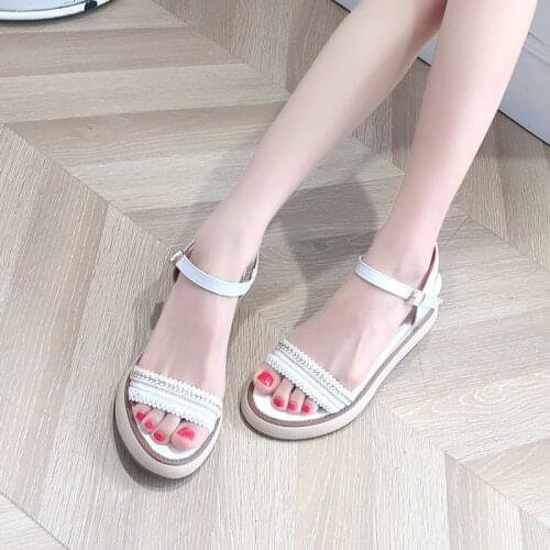 2021 New Summer Flat Mid Heel Sandals Womens Comfortable Soft Bottom Soft Surface Platform Wedge Non-Slip Beach Sandals Womens