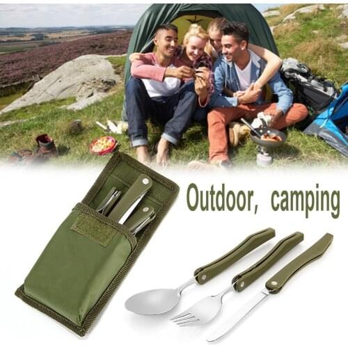 Portable Mini Tableware Set Outdoor Tool Folding Cutlery Set With Spoon Fork Knives For Camping Picnic Stainless Steel
