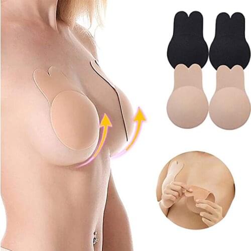 Cute Rabbit Bras For Womens Self Adhesive Silicone Push Up Strapless Invisible Bra Waterproof Breast Lift Tape Sticky Bra Pads