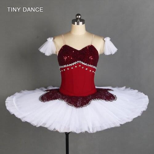 Top Quality Girls Pre-Professional Ballet Dance Tutu Burgundy Bodice with Silver Trim in the Front 7 Layers Pancake Tutus BLL181