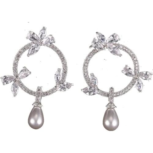 Bettyue Brand Luxury Fashion Silver Plated Bowknot AAA Zircon White Pearl Jewelry Earrings For Woman Elegance Wedding Gift