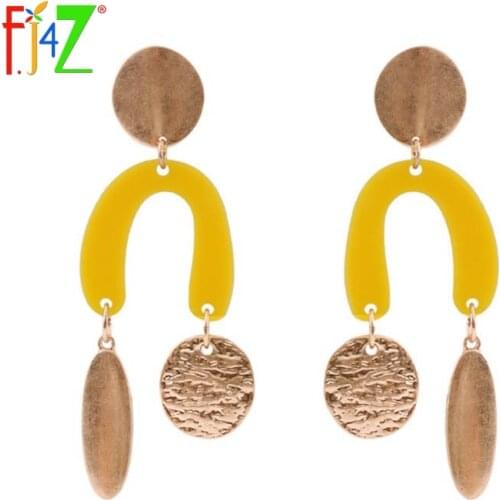 F.J4Z New Stylish Acrylic Golden Alloy Dangle Earrings For Women Hot Fashion Personality Design Female Earrings For Party Show