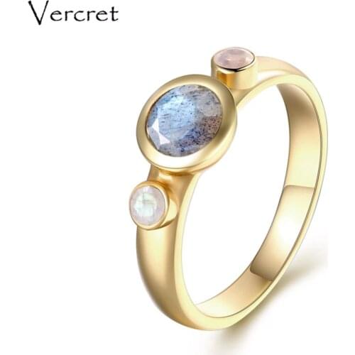 Vercret engagement ring 925 silver ring 18k gold natural stone rainbow moonstone labradorite rings for women gift party