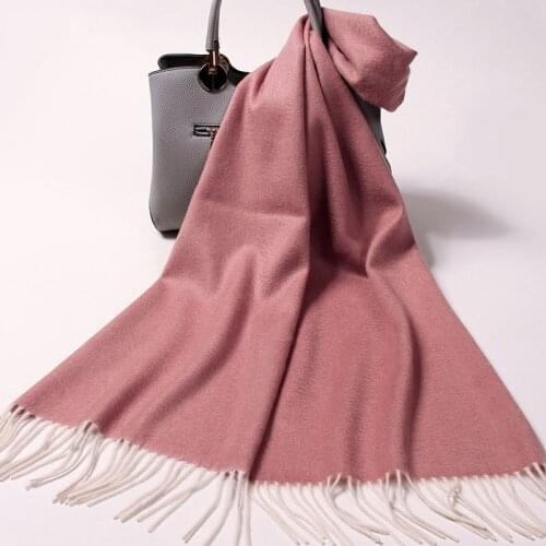 Winter 100% Wool Scarves Women Outdoor Warm Pashmina Pink Echarpe Femme Luxury Brand Shawls and Wraps Ladies Neck Scarves