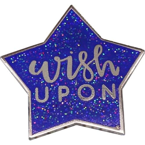 Wish upon star badge with blue glitter fairy godmother magic dreams jewelry