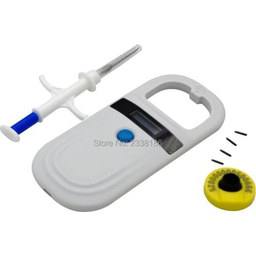 100pcs ISO11784 Pet Microchip Syringe Rfid chip implant Vet Injector Animal ID Dog Tag Mini size1.4X8mm+1 pcs WS150 pet reader