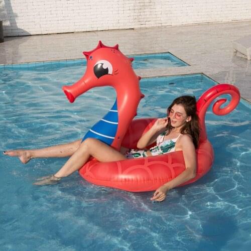 150cm Seahorse Swimming Ring Adult Pool Float Bed Inflatable Mattress Water Seat Floating Row Swimming Circle Beach Party