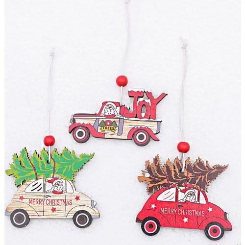 2# Christmas Wooden Painted Car Small Pendant Christmas Tree Decoration Accessories Xmas Tree Ornaments Noel Natal Decoration