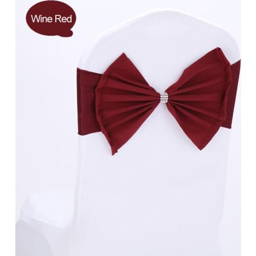 20pcs/lot Pink/Wine Red Polyester Bow Tie Spandex Bands Wedding Party Decorative Chair Cover Sash Birthday Banquet Chair Decor
