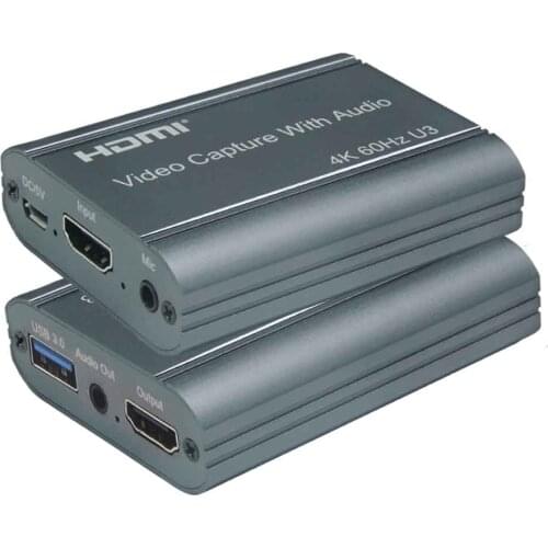 4K 60Hz HDMI Video Capture Card 3.5mm Audio Output Mic In Loop Game Recording Box 1080P USB3.0 PC Live Streaming Broadcast Plate