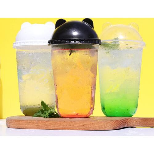 50pcs High quality creative cartoon transparent disposable plastic cups party packaging milk tea coffee jucie drinking cup 500ml