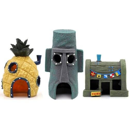 Aquarium Decoration Cartoon House for Fish Tank, Pineapple House Cartoon Figures Starfish Fish Tank Ocean Landscape Ornaments