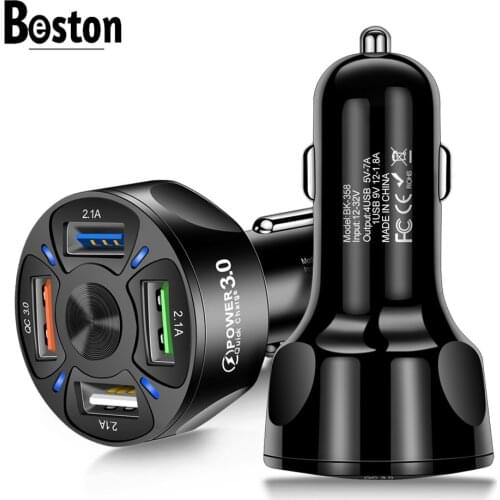 Car USB Charger 4 Port Quick Charge 3.0 4.0 Universal 18W Fast Charging in car mobile phone charger for samsung s10 iphone 11 7