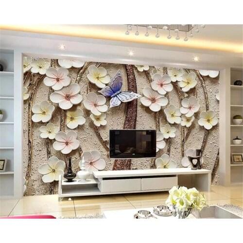 Beibehang Custom wallpaper 3D flower embossed background wall flower butterfly embossed decorative painting mural wall wallpaper