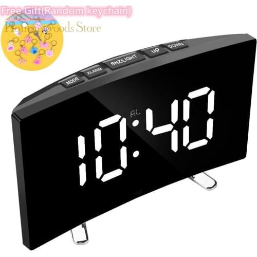 Free Gift 7Inch Bedroom Curved Dimmable Mirror Clock LED Screen Digital Alarm Clock Home Decors Large Number Table Alarm Clock