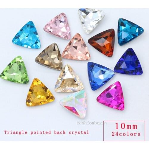 20p 10mm color Trigon pointed Foiled back fancy Nail Art Gemstone faceted crystal glass diamante rhinestone jewelry making beads