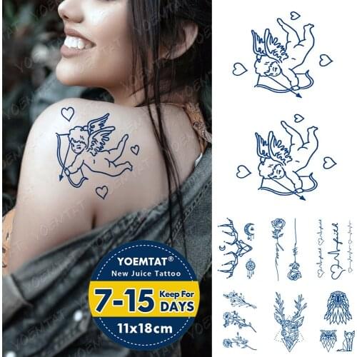 Juice Ink Tattoos Body Art Lasting Waterproof Temporary Tattoo Sticker Cupid Angel Heart Tatoo Arm Fake Rose Tatto Women Men